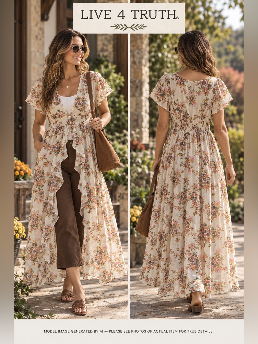 Live 4 Truth‎ Cream Floral Duster Cardigan Cottagecore Prairie M Festival Fairy